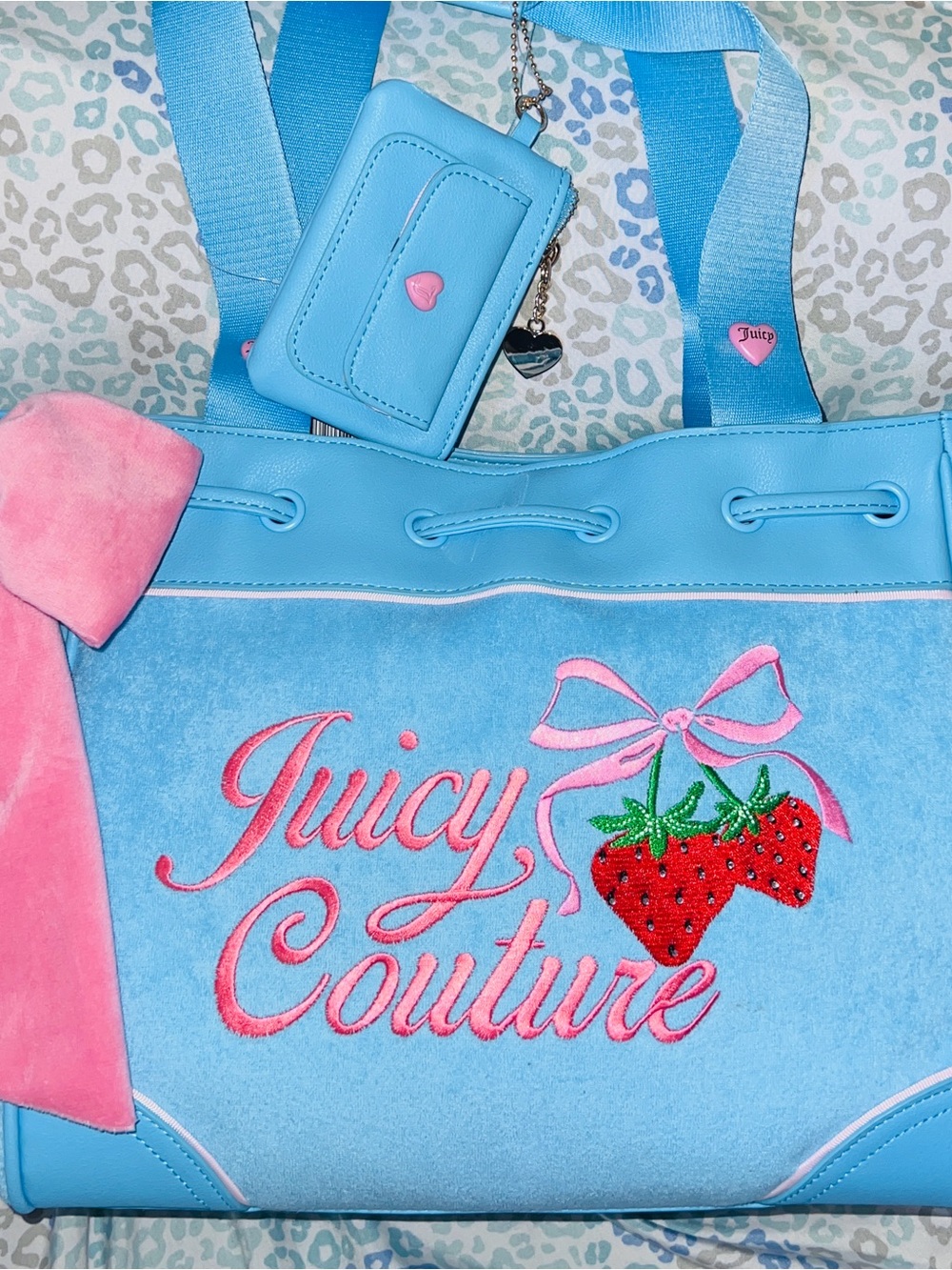 New Blue Juicy Couture Purse Handbag Daydreamer Tote Bag Strawberry Terry Cloth